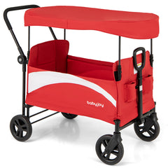 2-Seat Stroller Wagon with Adjustable Canopy and Handles