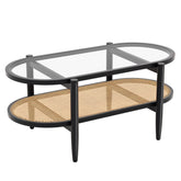 2-Tier Coffee Table with Tempered Glass Tabletop and Acacia Wood Frame