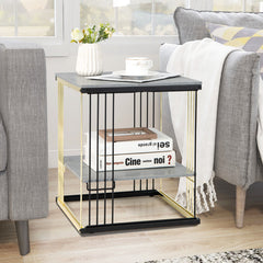 2-Tier Metal Square Side End Table with Removable Shelf