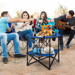 2-Tier Portable Picnic Table with Carrying Bag and 4 Cup Holders