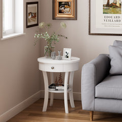 2-Tier Wood Round End Table with Open Drawer
