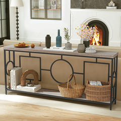 2-Tier Faux Marble Top Console Table with Storage Shelf for Hallway