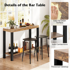 2-Tier Home Bar Table with Open Shelves and Storage for Home Kitchen Living Room Pub