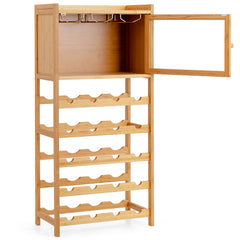 20-Bottle Freestanding Bamboo Wine Rack with Glass Hanger