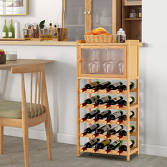 20-Bottle Freestanding Bamboo Wine Rack with Glass Hanger