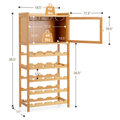 20-Bottle Freestanding Bamboo Wine Rack with Glass Hanger