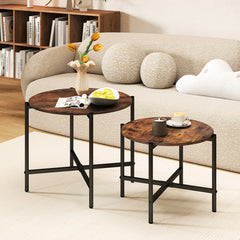 21.5 Inch Round Coffee Table Set of 2 with Heavy-Duty Metal Frame