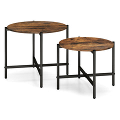 21.5 Inch Round Coffee Table Set of 2 with Heavy-Duty Metal Frame