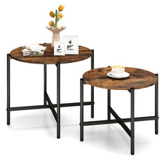 21.5 Inch Round Coffee Table Set of 2 with Heavy-Duty Metal Frame