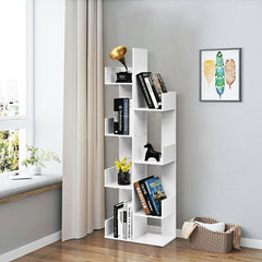 8 Shelf Wood Bookshelf with 8 Book Shelves for Home Office Decor