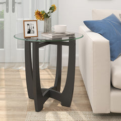 23.5 Inch Round End Side Table with Tempered Glass Tabletop