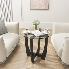 23.5 Inch Round End Side Table with Tempered Glass Tabletop