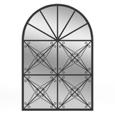 23 Inches x 34 Inches Arched Window Pane Mirror with Metal Frame for Living Room