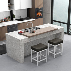 24.5 Inches Linen Fabric Saddle Stools Set of 2 with Cushioned Seat