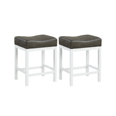 24.5 Inches Linen Fabric Saddle Stools Set of 2 with Cushioned Seat