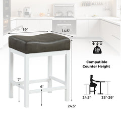 24.5 Inches Linen Fabric Saddle Stools Set of 2 with Cushioned Seat