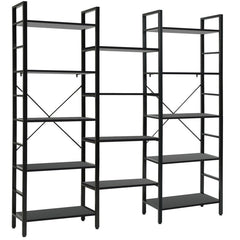 Vintage Industrial Style Triple Wide 5-Tier Bookcase with Metal Frame