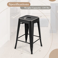 24 Inches Backless Stackable Counter Height Metal Bar Stools Set of 4
