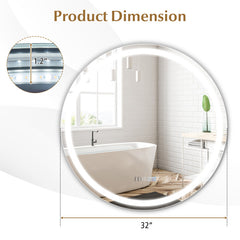 32 Inch Anti-Fog Bathroom Wall Mirror with 3-Color LED Lights