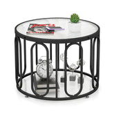 24 Inch Round Coffee Table with Reeded Tempered Glass Top and Oval Swivel Brackets