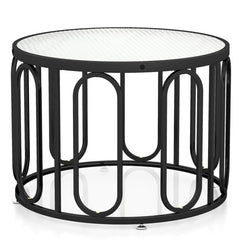 24 Inch Round Coffee Table with Reeded Tempered Glass Top and Oval Swivel Brackets