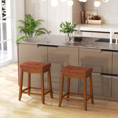 25/29 Inch Set of 2 Upholstered PU Leather Bar Stools with Saddle Seat