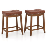 25/29 Inch Set of 2 Upholstered PU Leather Bar Stools with Saddle Seat