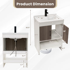 25 Inch Bathroom Vanity Sink Combo Cabinet with Doors and Open Shelf