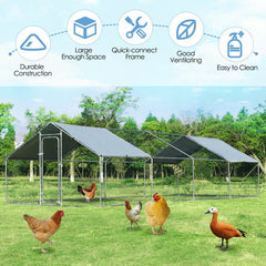 26.2 x 9.5 ft Large Walk-In Chicken Coop with Roof Cover