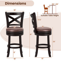26/30 Inch Swivel Bar Stools Set of 2 Bar Chairs with Padded Seat