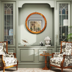 27 Inch Round Wall Mirror with Solid Acacia Wood Frame