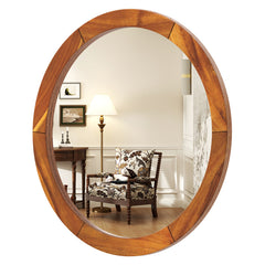 27 Inch Round Wall Mirror with Solid Acacia Wood Frame