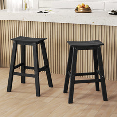 29 Inch HDPE Patio Bar Stool Set of 2 Armless Saddle Stools