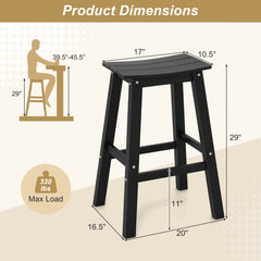 29 Inch HDPE Patio Bar Stool Set of 2 Armless Saddle Stools