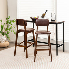 29 Inch Upholstered PU Bar Stools with Rubber Wood Legs