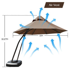 11 Feet Outdoor Cantilever Hanging Umbrella with Base and Wheels