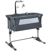 Height Adjustable Baby Side Crib with Music Box & Toys In Dark Gray