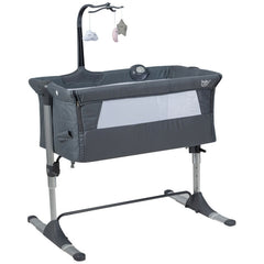 Height Adjustable Baby Side Crib with Music Box & Toys In Dark Gray