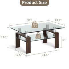 Rectangle Glass Coffee Table with Metal Legs for Living Room