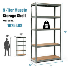 2 Pieces 5-Tier Metal Storage Shelves with Adjustable Shelves
