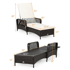 Patio Wicker Chaise Lounge Chair with Pillow and Adjustable Backrest with Cushion