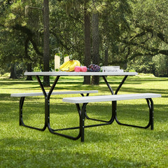 HDPE Outdoor Picnic Table Bench Set with Metal Base