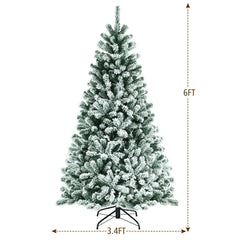 6/7/8 Feet Pre-lit Snow Flocked Christmas Tree with Metal Stand