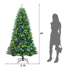 6/7/8 Feet Artificial Christmas Tree with Remote-controlled Color-changing LED Lights