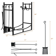 30/36 Inch Firewood Rack with 4 Tool Set Kindling Holders