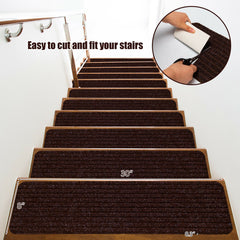 15 Pieces 30 x 8 Inch Slip Resistant Soft Stair Treads Carpet