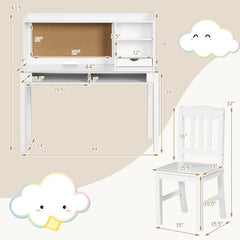 Kids Desk and Chair Set Study Writing Desk with Hutch and Bookshelves