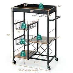 Kitchen Island Cart on Wheels with Removable Top and Wine Rack
