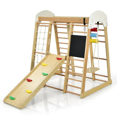 8-in-1 Wooden Climber Play Set with Slide and Swing for Kids