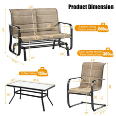 4 Pieces Outdoor Patio Furniture Set with Padded Glider Loveseat and Coffee Table